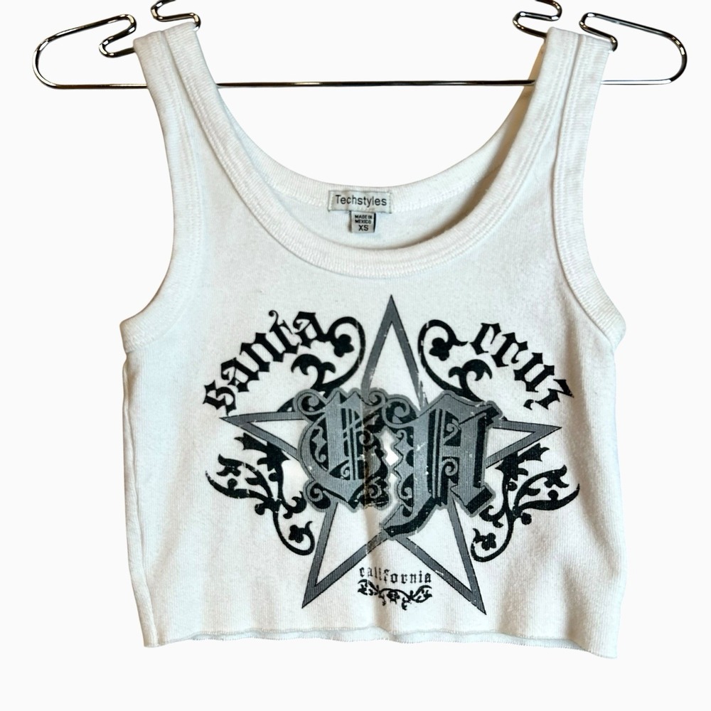 Y2K Santa Cruz, CA Women's Ribbed Cropped  Baby Tank Top XS Tribal West coast